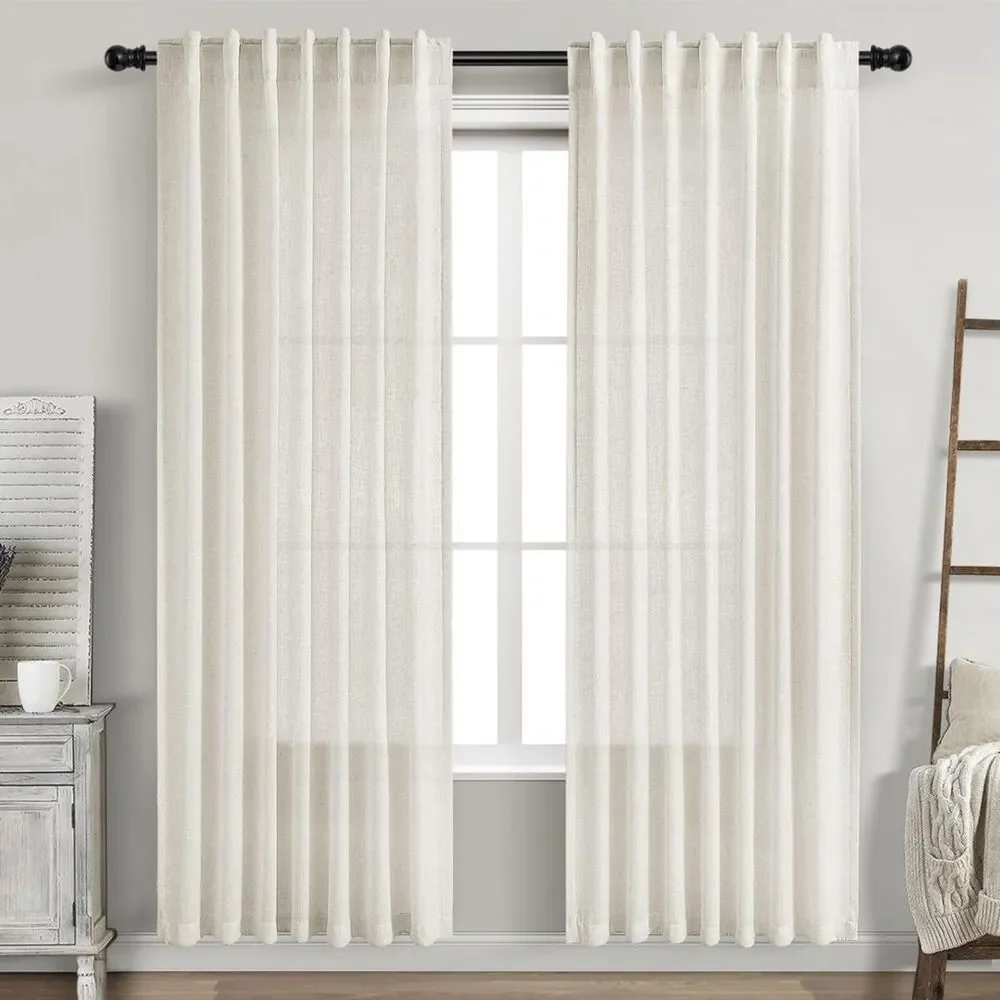 Brand New Nanspring Cream Linen Light-Filtering Curtains – Set of 2